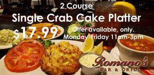2-Course Single Crab Cake Platter for $17.99.